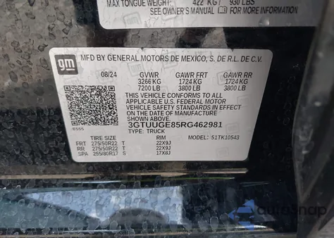 2024 GMC Sierra 4Wd Short Box Denali из США, поврежденный, VIN 3GTUUGE85RG462981